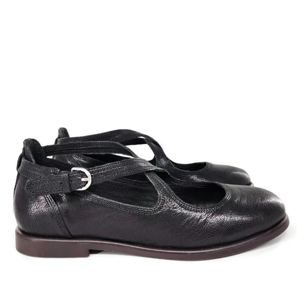 Lucky Brand Necia Black Leather Criss-Cross Mary-Jane Straps Round-Toe Flats - Picture 4 of 12